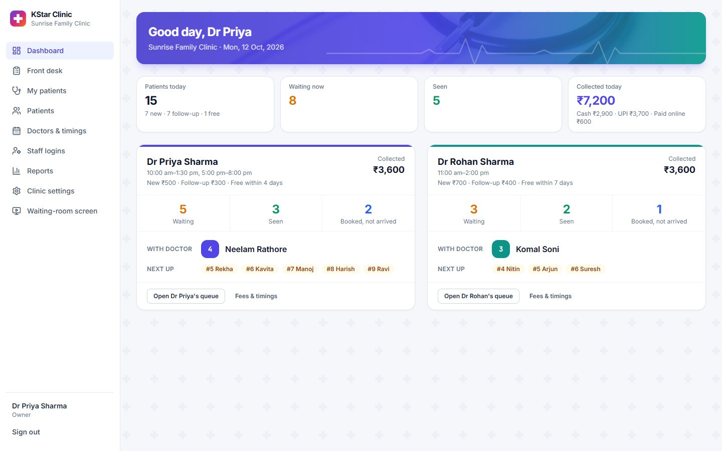Owner dashboard with both doctors